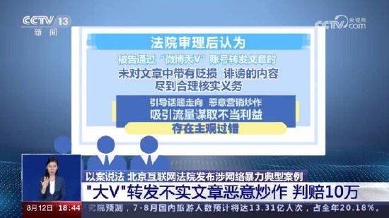 “娱乐大V”转发不实文章恶意炒作 判赔10万元封面图